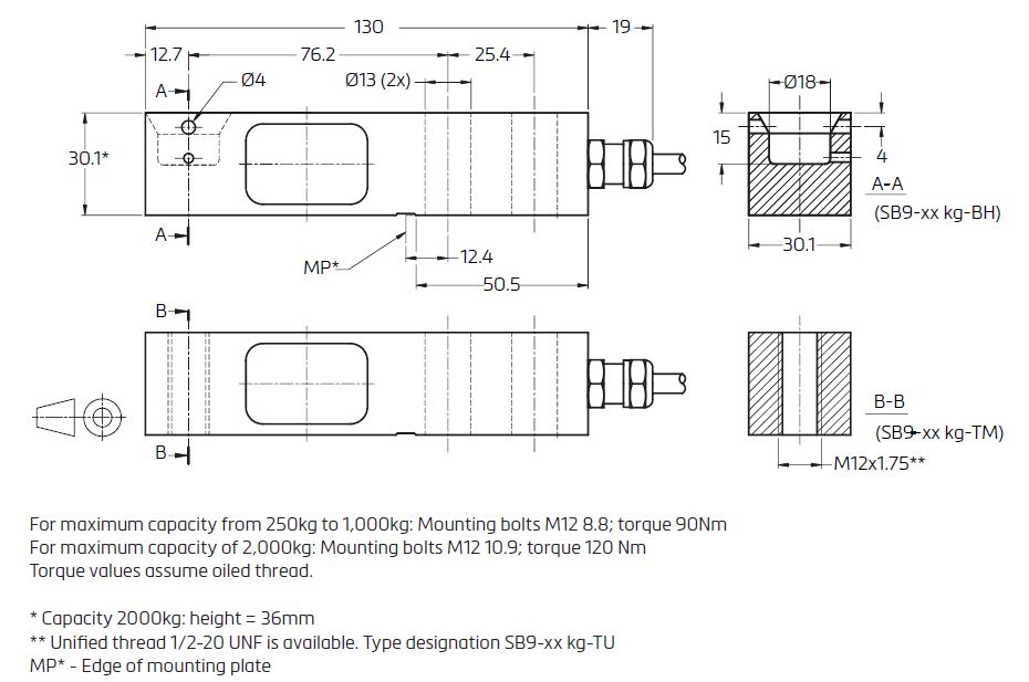 Dimensions of Flintec SB9